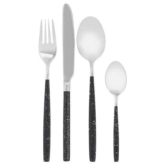 Avian 16 Pc Black And Silver Cutlery Set