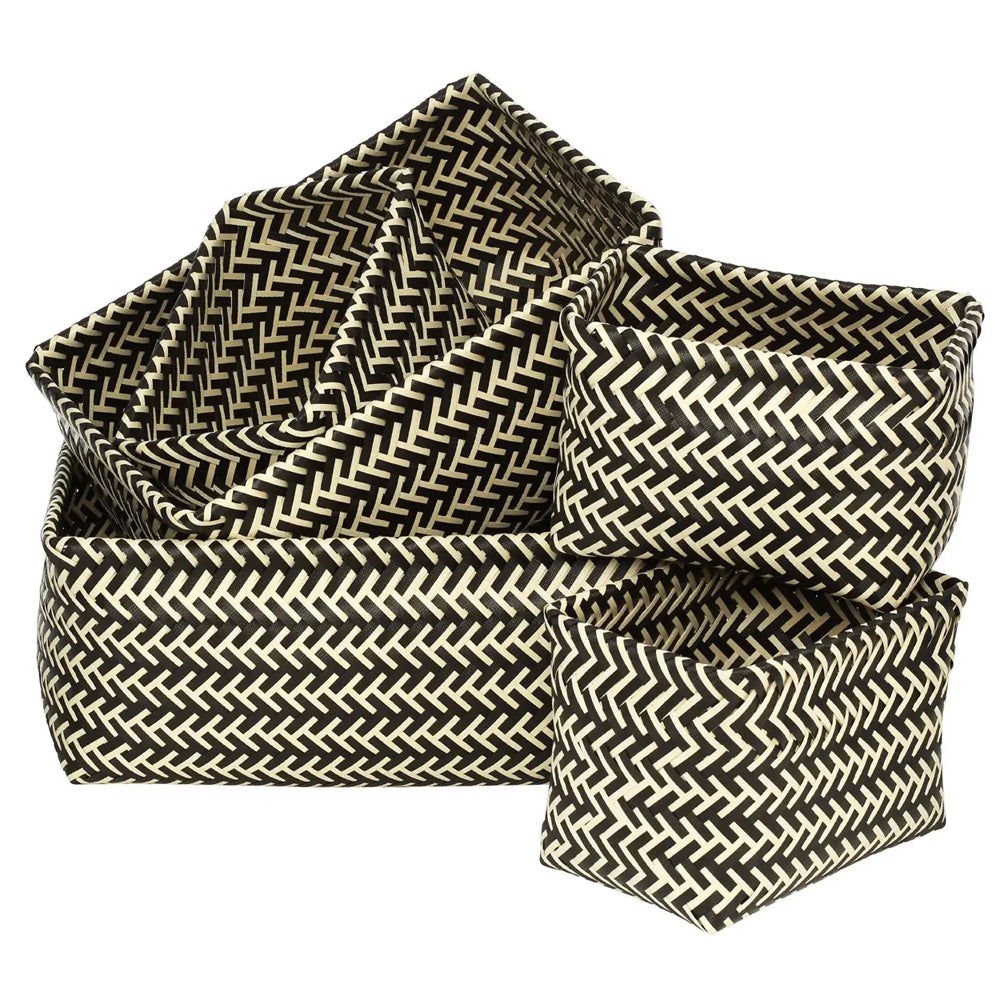 Deland Set Of Five Black And White Woven Storage Baskets