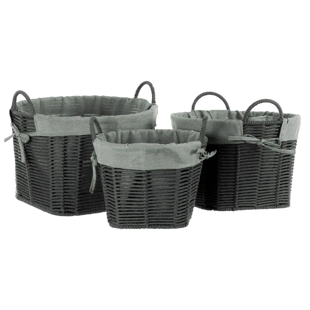 Deland Set Of Three Lida Grey Round Storage Baskets
