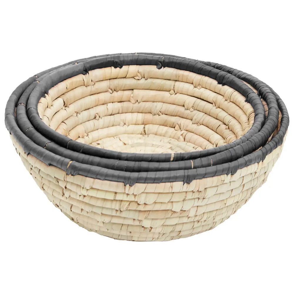 Deland Set Of 3 Palm Leaf Baskets With Black Trim