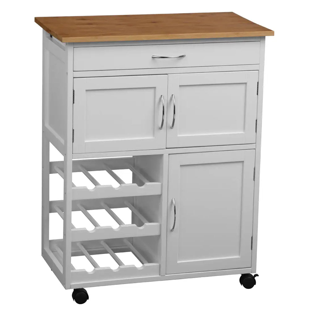 Norfolk White And Bamboo Top Kitchen Trolley