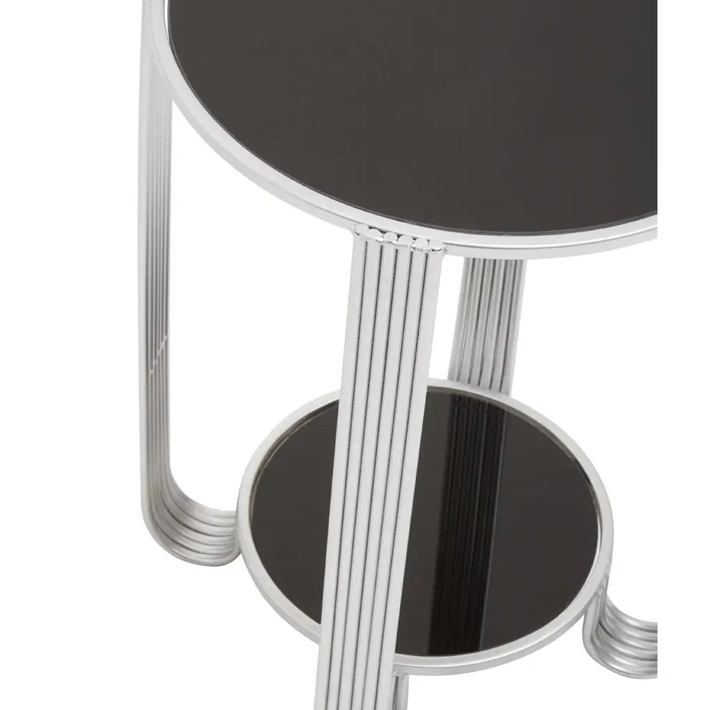 Julia Round End Table Black Mirror And Silver Frame