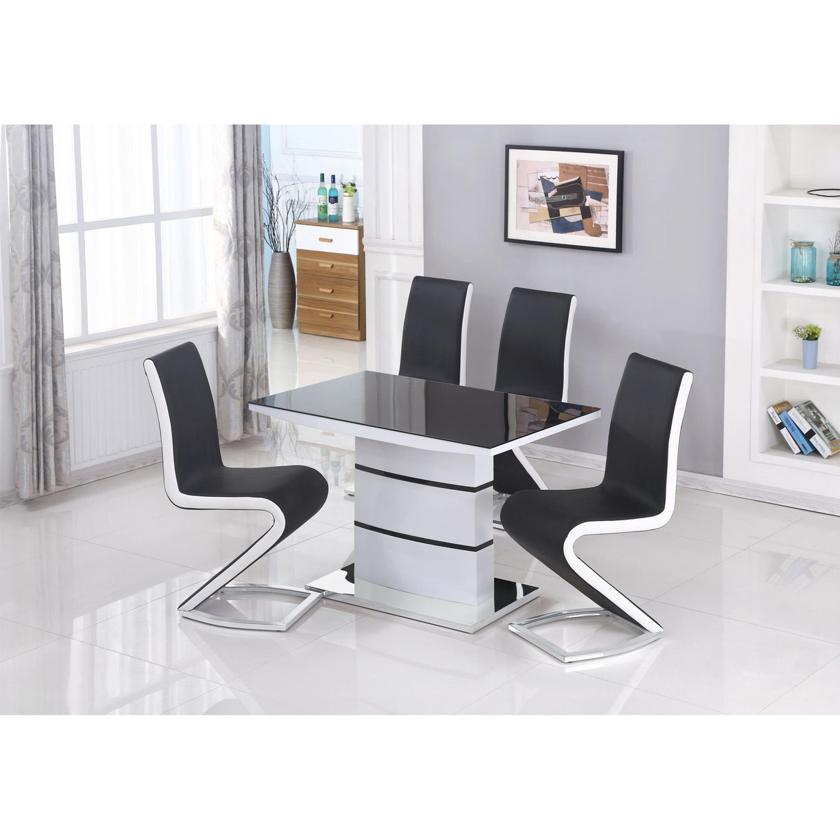Aldridge Small High Gloss Dining Table White With Grey Glass Top