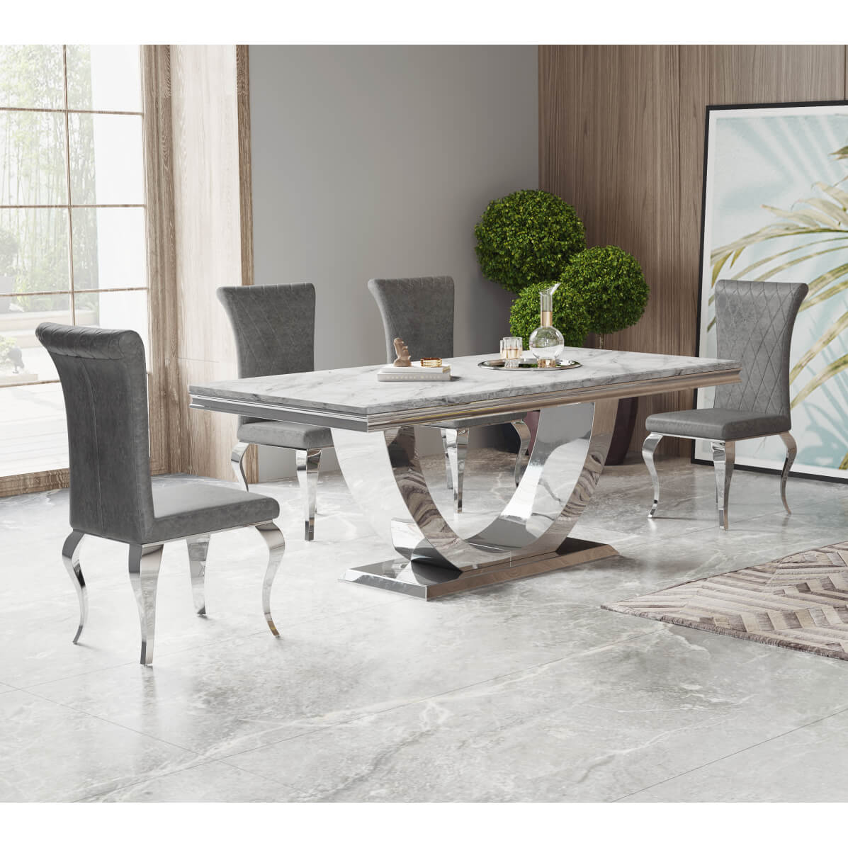 Ambassador Marble Dining Table With Stainless Steel Base