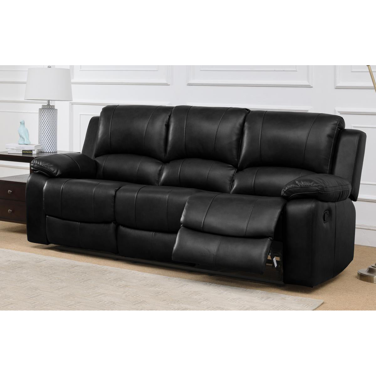 Andalusia Recliner Leathergel And PU 3 Seater Black
