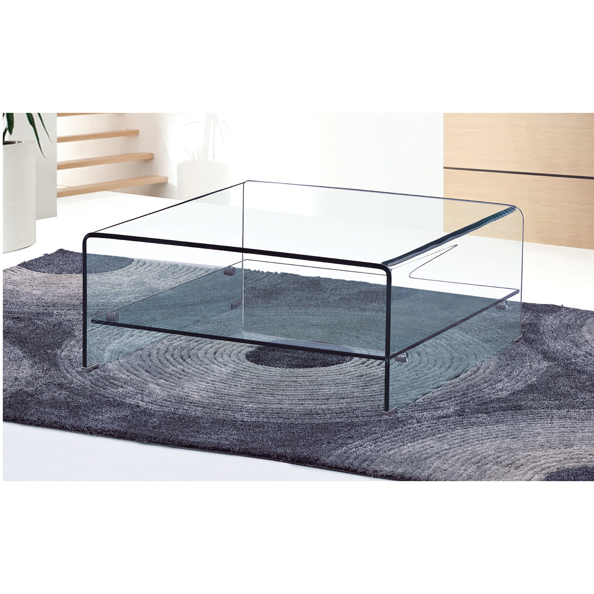 Angola Clear Square Coffee Table With Shelf