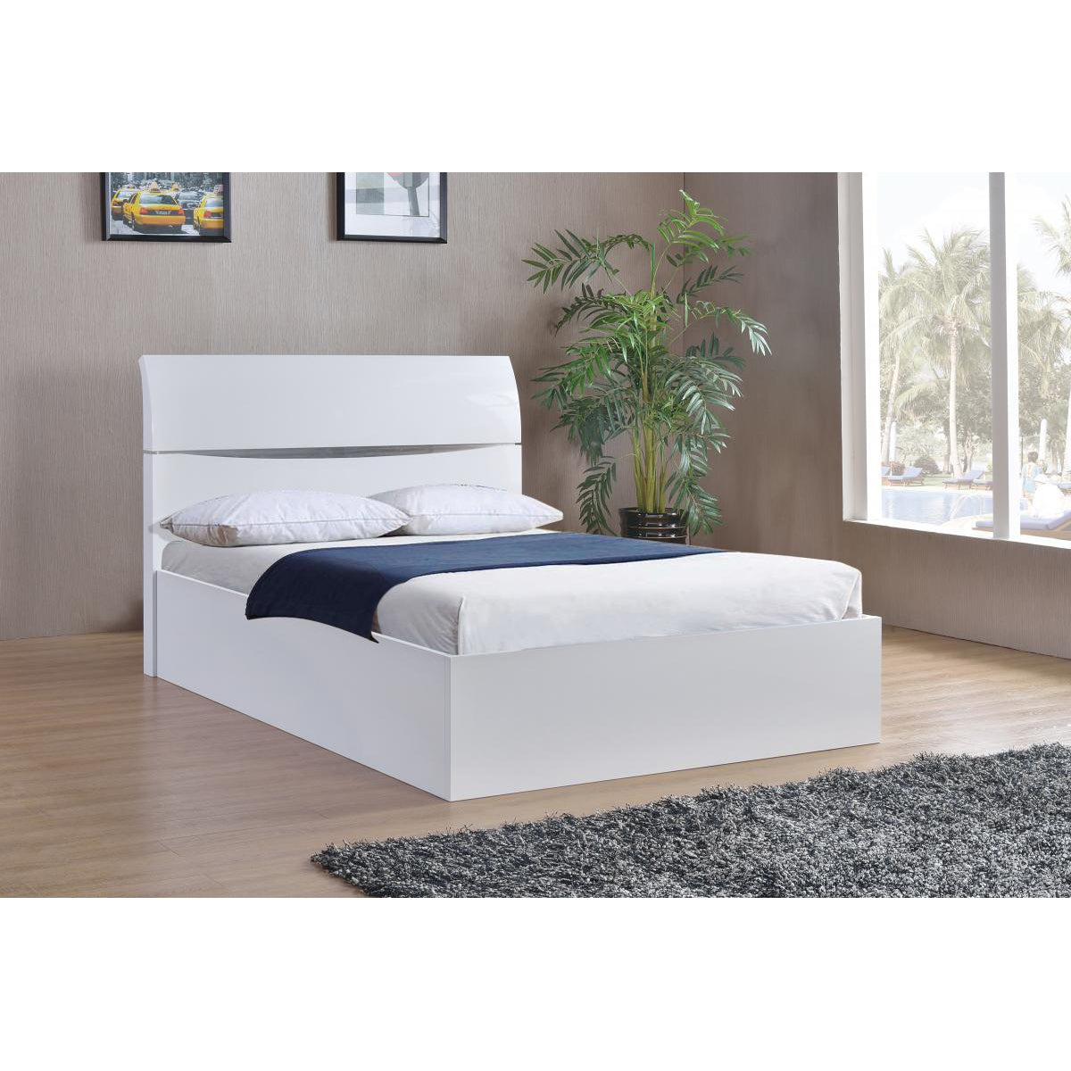 Arden White High Gloss Storage Bed Double