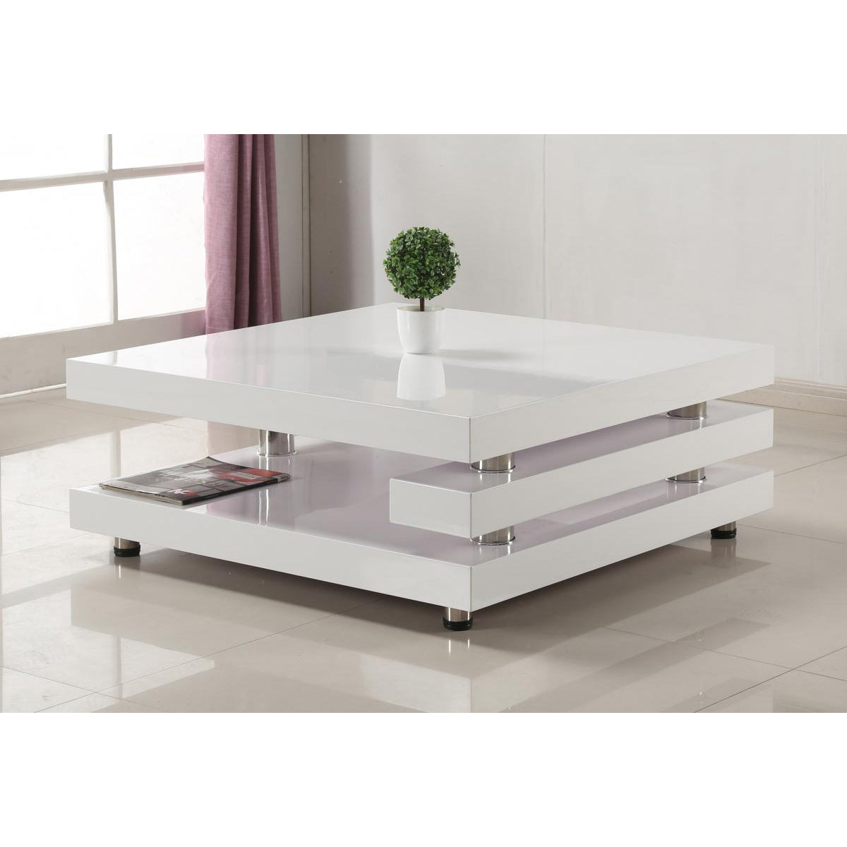 Borneo High Gloss Coffee Table White And Stainless Steel