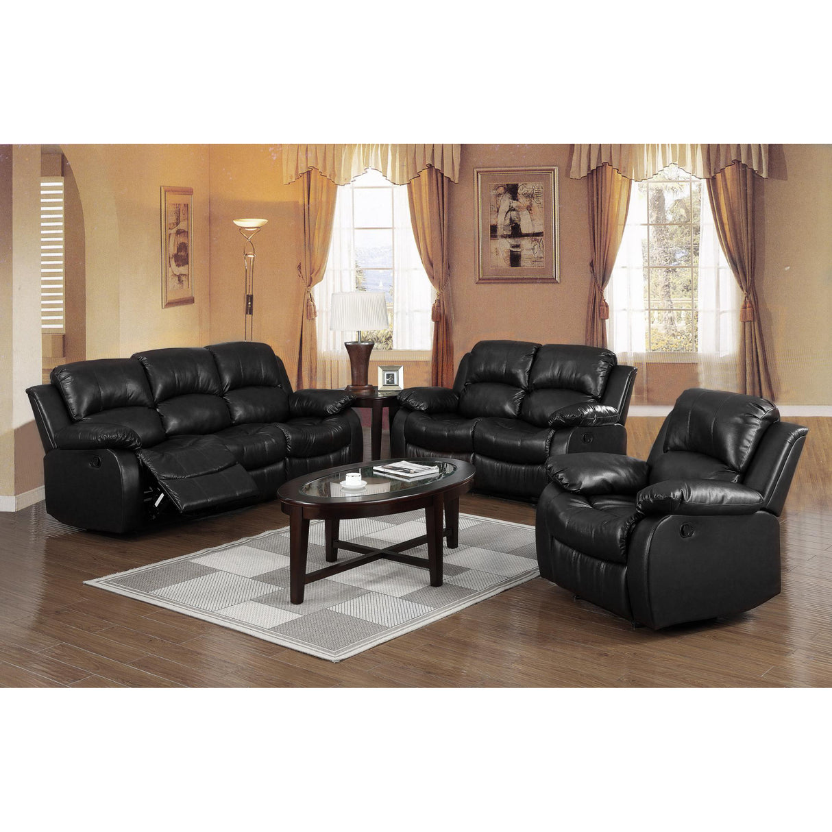 Carlino Recliner Full Bonded Leather 1 Seater Black