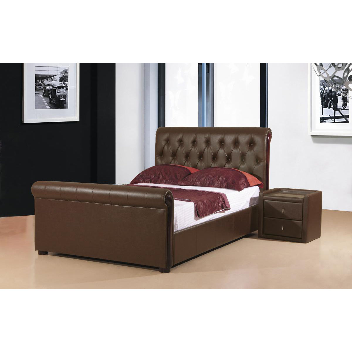 Caxton Storage PU Double Bed Brown