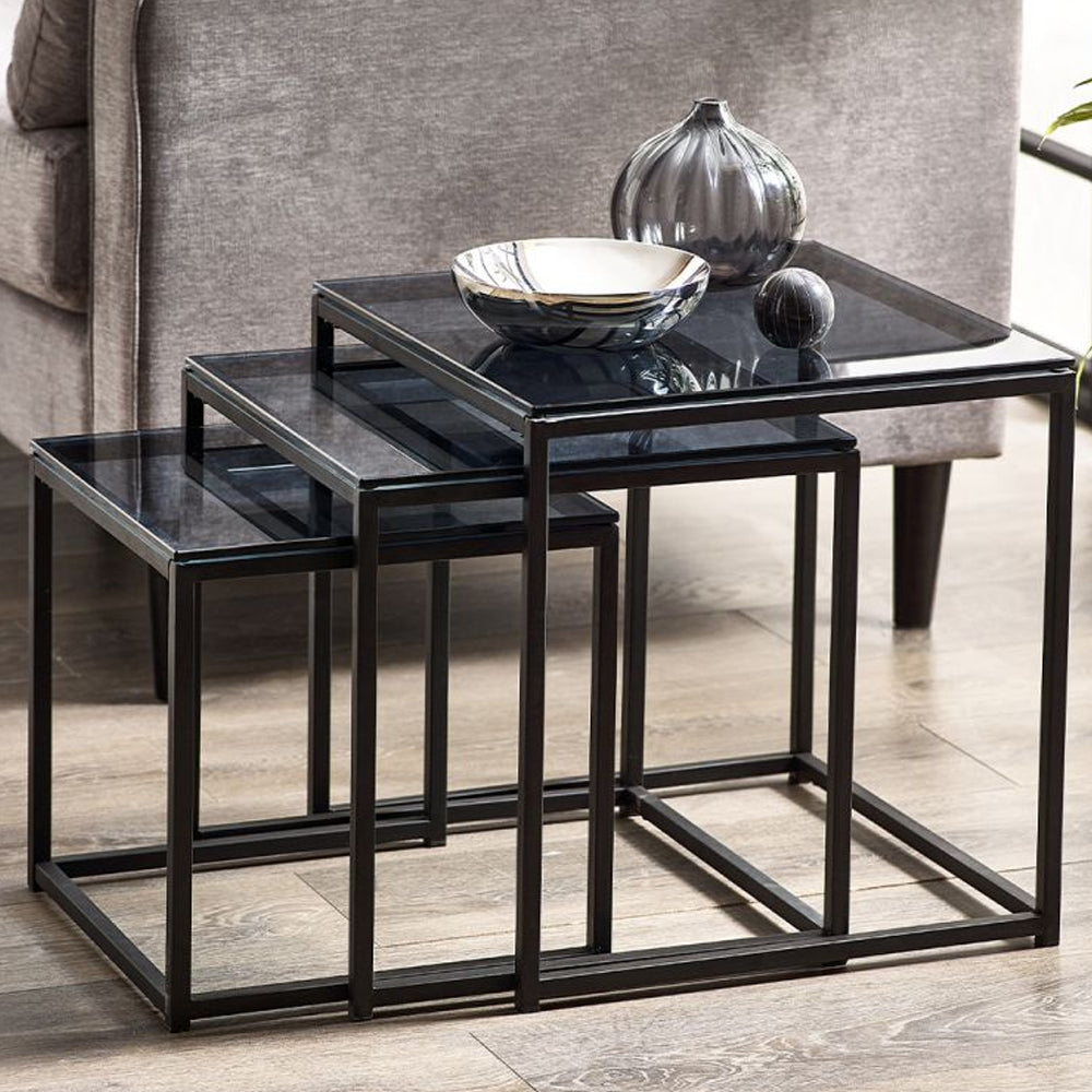 Chicago Nest of 3 Tables Smoked Glass