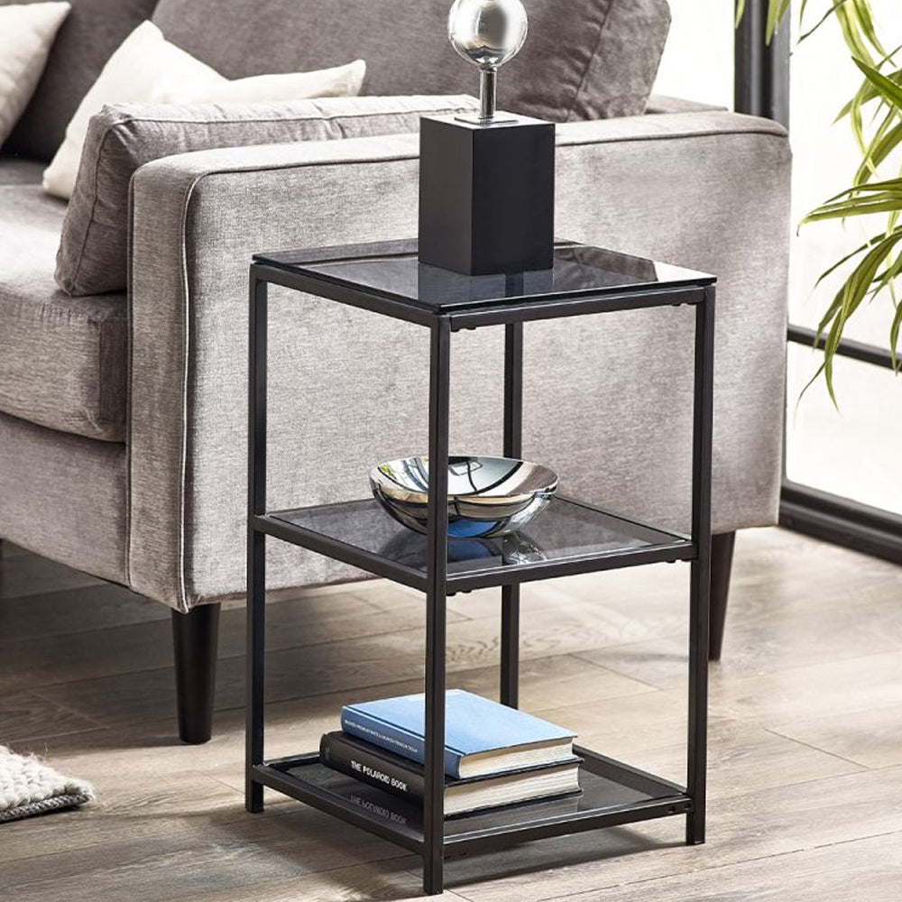 Chicago Tall Narrow Side Table Smoked Glass