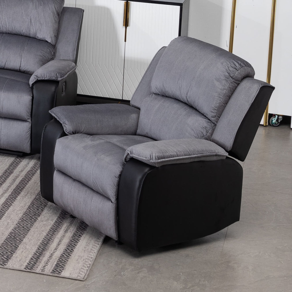 Earlsden Recliner Grey Fabric And Black PU 1 Seater